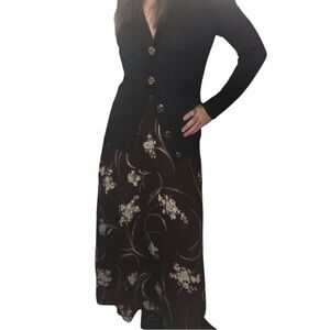 Vtg 90's Fairycore Whimsigoth Skirt Sz M Woodland Brown Floral Midi A Line